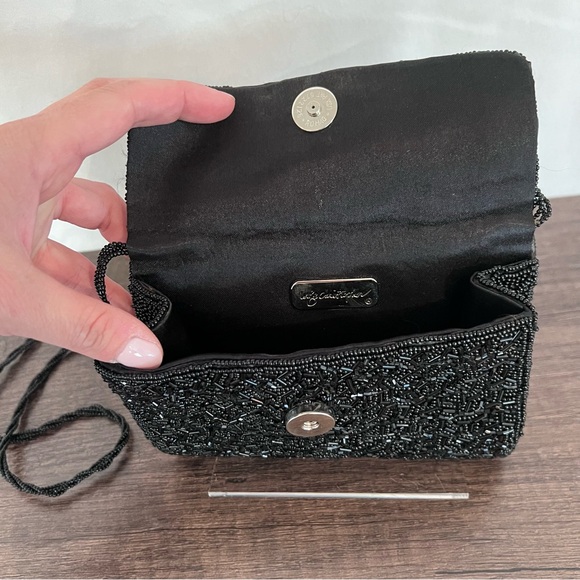Vintage Inge Christopher Beaded Black Unstructured Crossbody Evening Bag - Picture 2 of 5